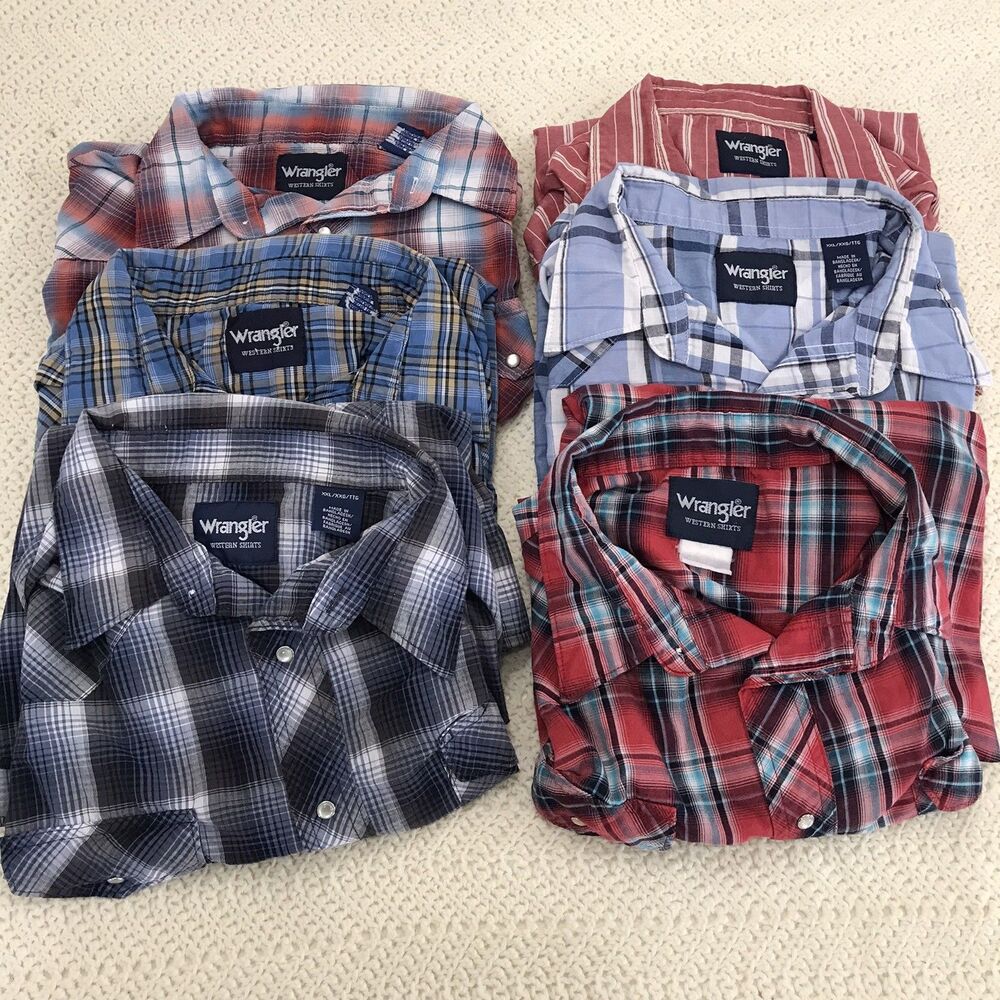 Lot Of 6 Wrangler Western Long Sleeve Pearl Snap Mens XXLarge Western Cowboy
